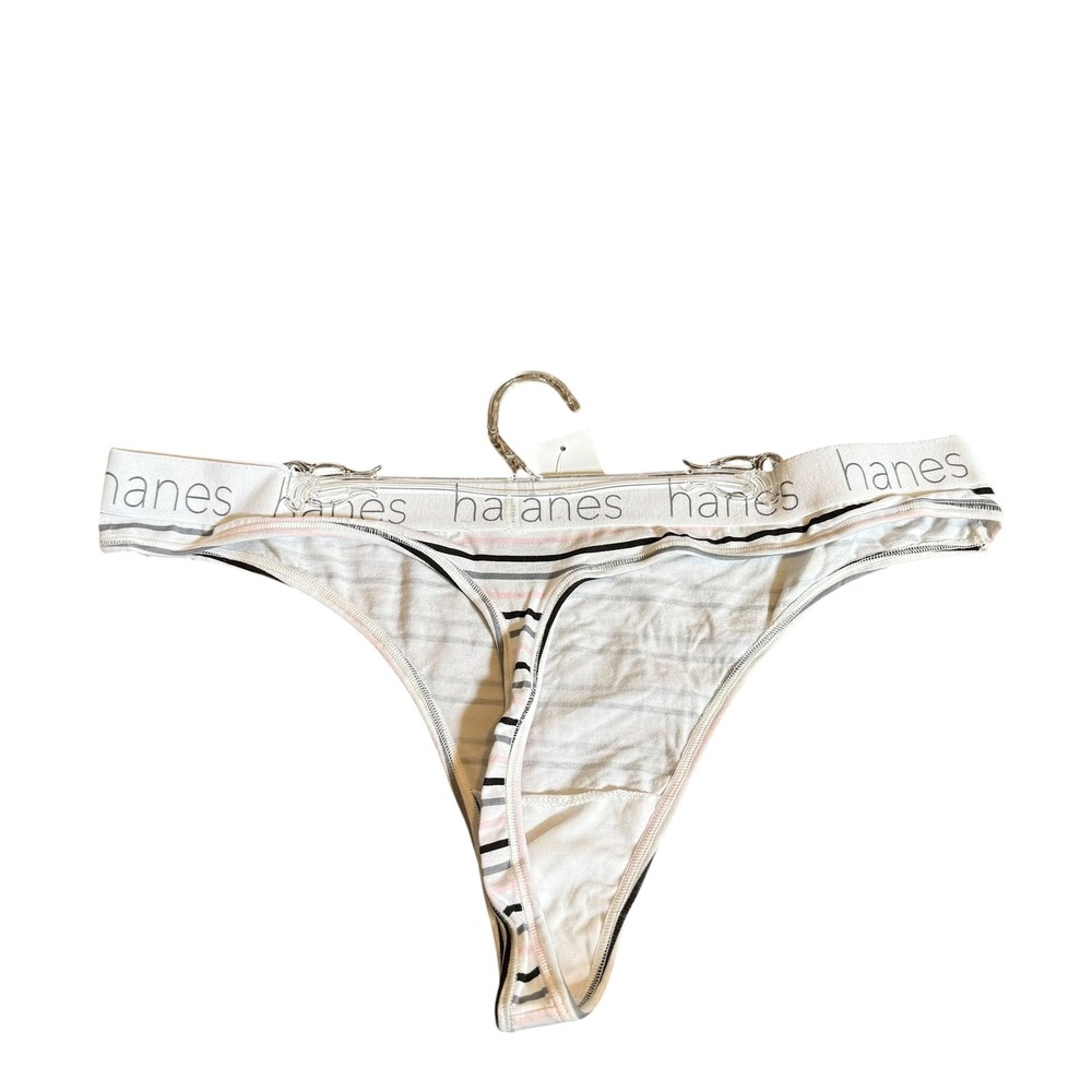 Hanes Thong‎ Underwear Womens XL White Striped New Logo Waistband 45UOBT